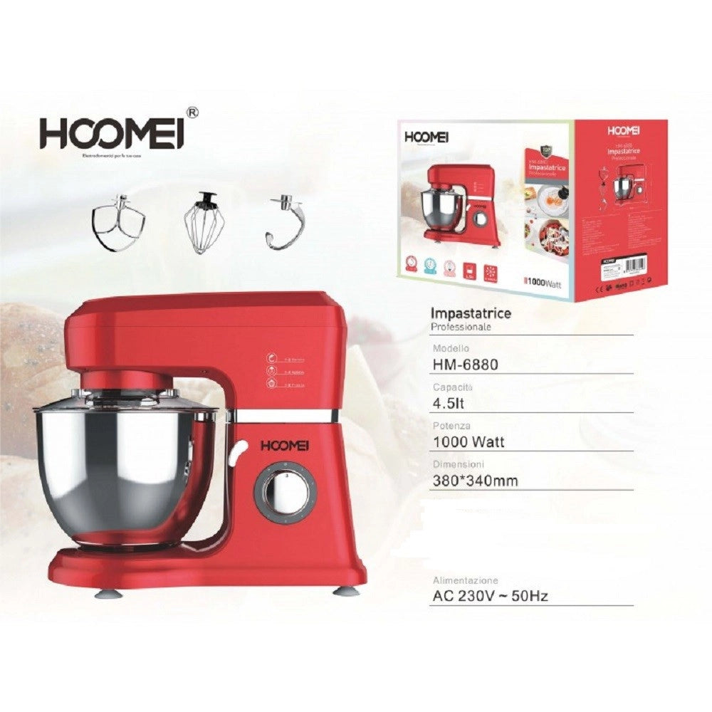 Trade Shop - Impastatrice Planetaria Professionale Acciaio Inox Per 4.5l Da 1000w 6 Velocità -