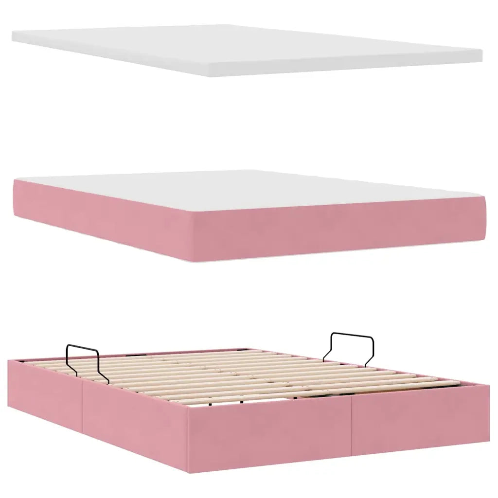 Letto con Contenitore con materasso Rosa 140 x 200 cm Velluto 3370766