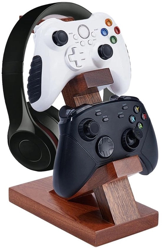 Supporto per Controller Bifacciale - Stand per Microfono - Ripiano per Giocatori - Supporto Universale per Controller - Dimensioni 17,8 x 10,2 x 24 cm - Design in Legno - Supporto per Giocatori