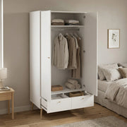 Guardaroba 2 ante Kahina, Mobile camera da letto, Cabina armadio portabiti, Armadio appendiabiti, 99x58 h200 cm, Bianco