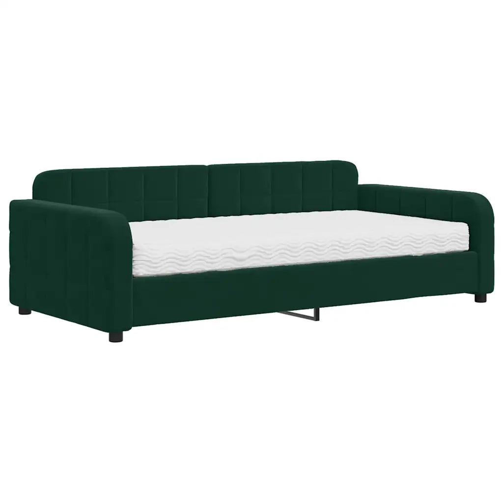 Divano Letto con Materasso Verde Scuro 100x200 cm in Velluto 3196914