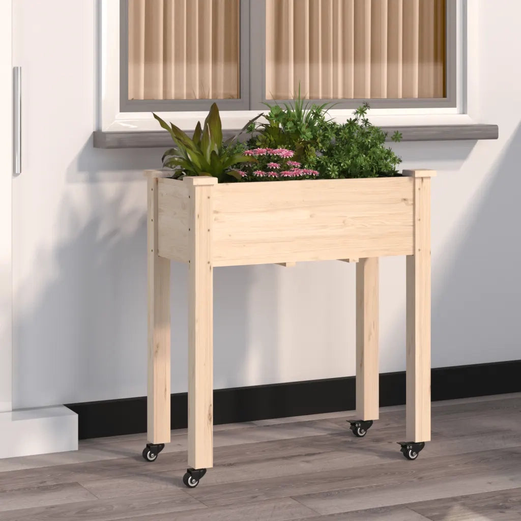 Fioriera | Cassetta per fiori | Vaso con Ruote e Fodera 71x37x80 cm Legno Massello di Abete