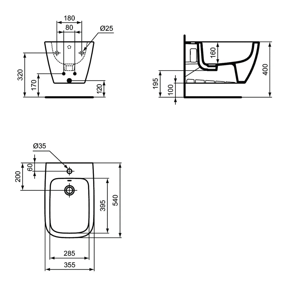 BIDET SOSPESO IDEAL STANDARD I.LIFE B MONOFORO FISSAGGI NASCOSTI BIANCO