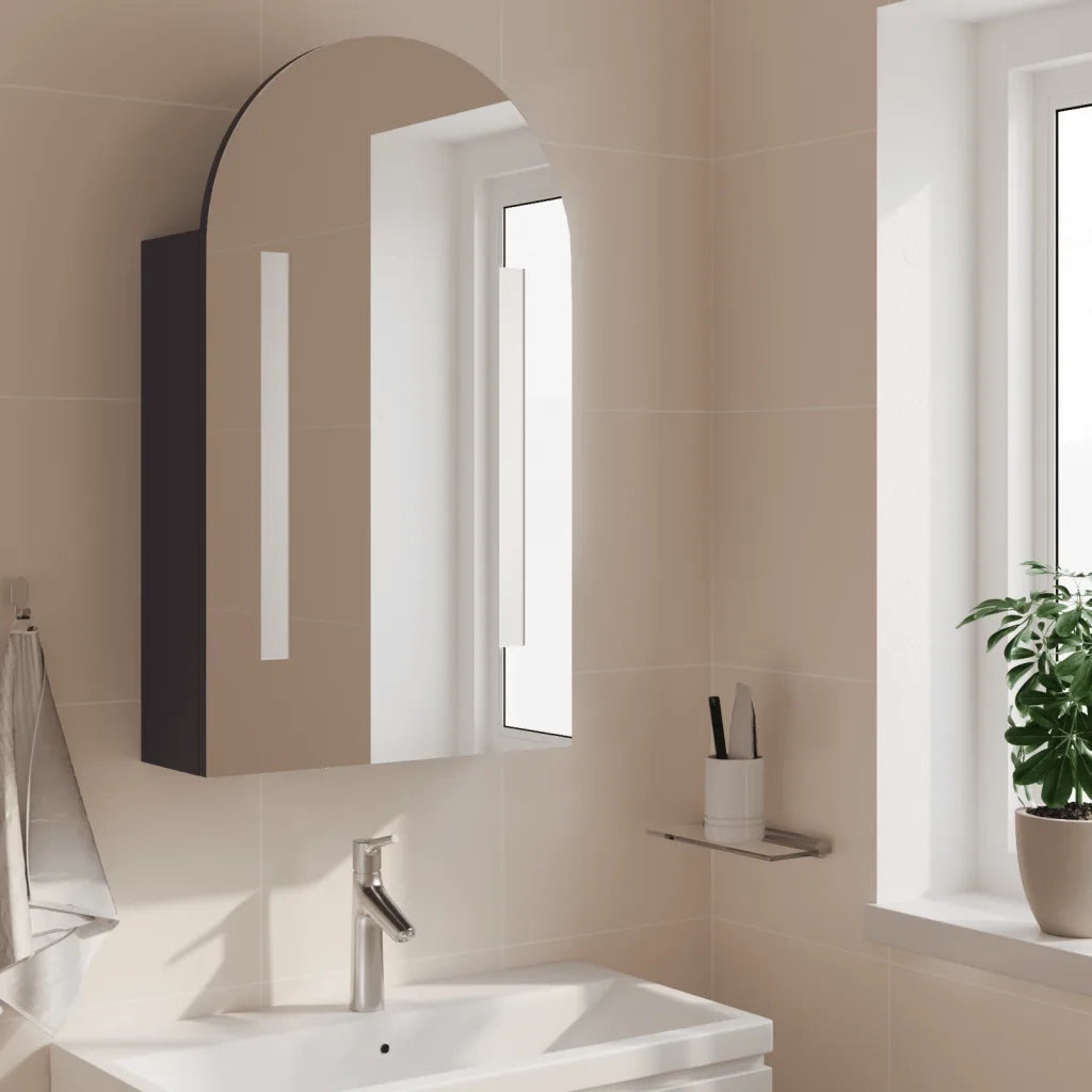 Armadietto Bagno | Armadio da bagno con Specchio e LED ad Arco Grigio 42x13x70 cm