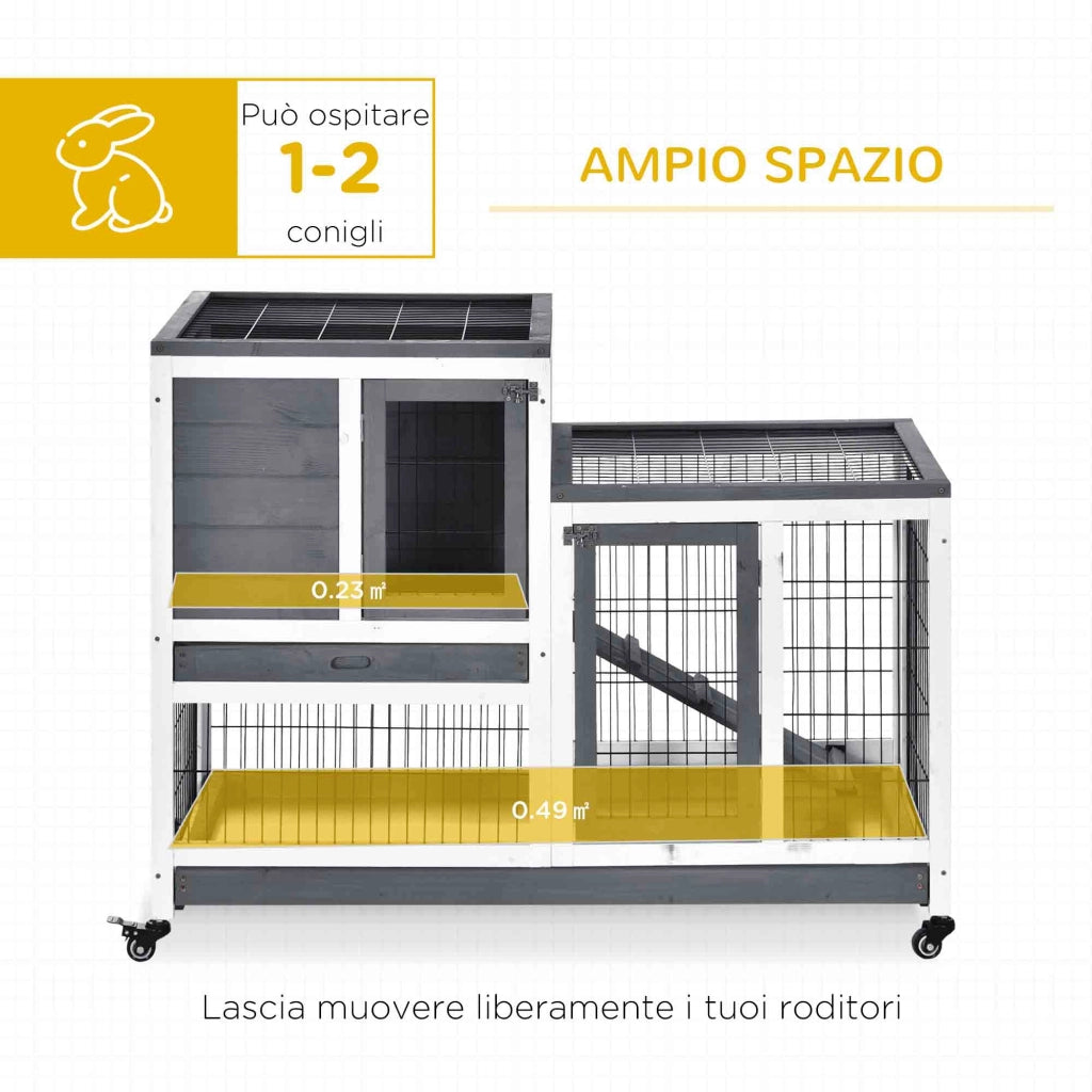 Gabbia per Conigli con Vassoi e Casetta ¨C Minimal ¨C 110x50x88 cm Grigio Bianco