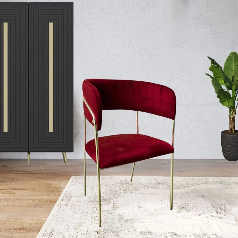 Set 4 Sedia tessuto rosso scuro e struttura oro Key