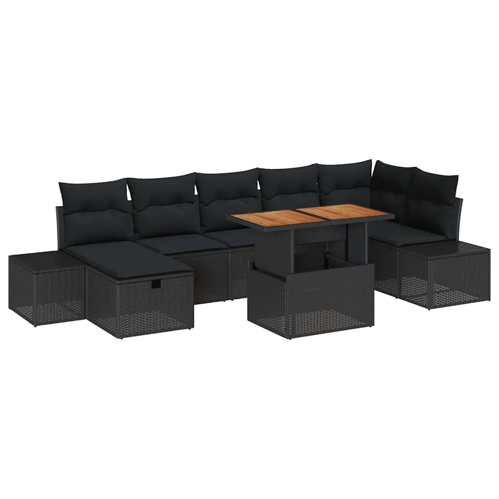 Set Divano da Giardino 8 pcs Nero polyrattan