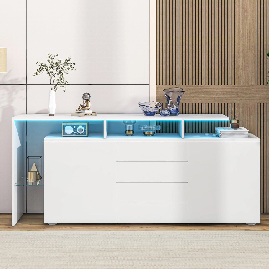 SIDEBOARD Contenitore 160x35x70 cm Bianco con LED e 4 cassetti