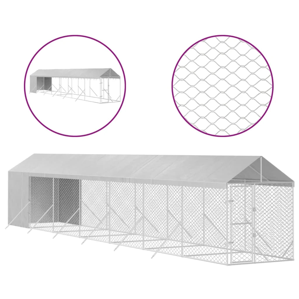 Cuccia/gabbia/recinto/zaino per animali da esterno con tetto argentato 2 x 14 x 2,5 m Argento 02_0041895