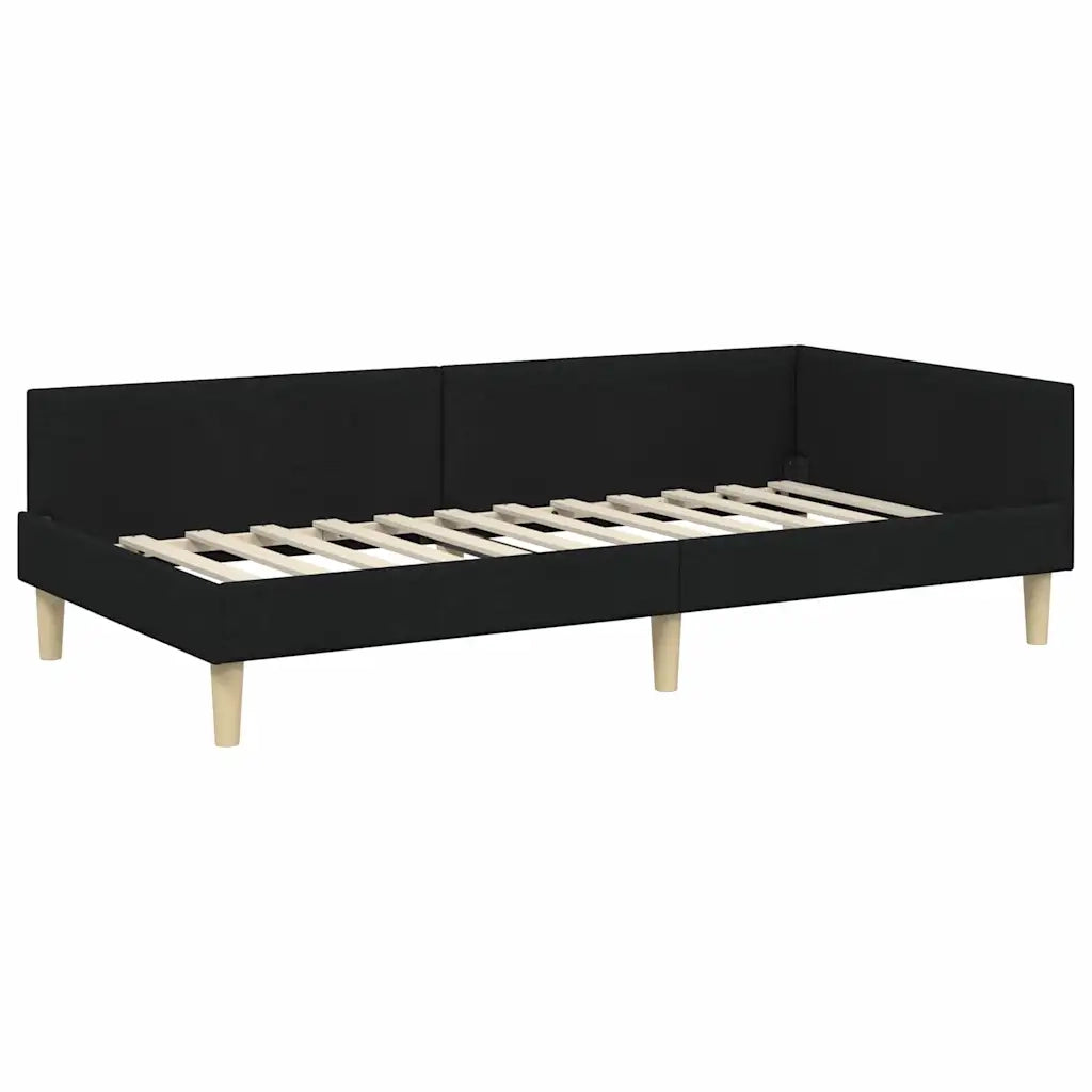 Letto singolo | Letto per adulti | Cornice del letto ad angolo Nero 90 x 200 cm Tessuto