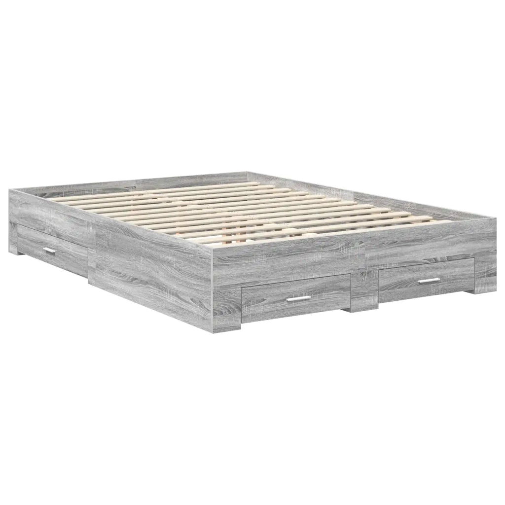 Struttura del letto con cassetto-Giroletto con contenitore-Rete del Letto Grigio Sonoma 135 x 190 cm