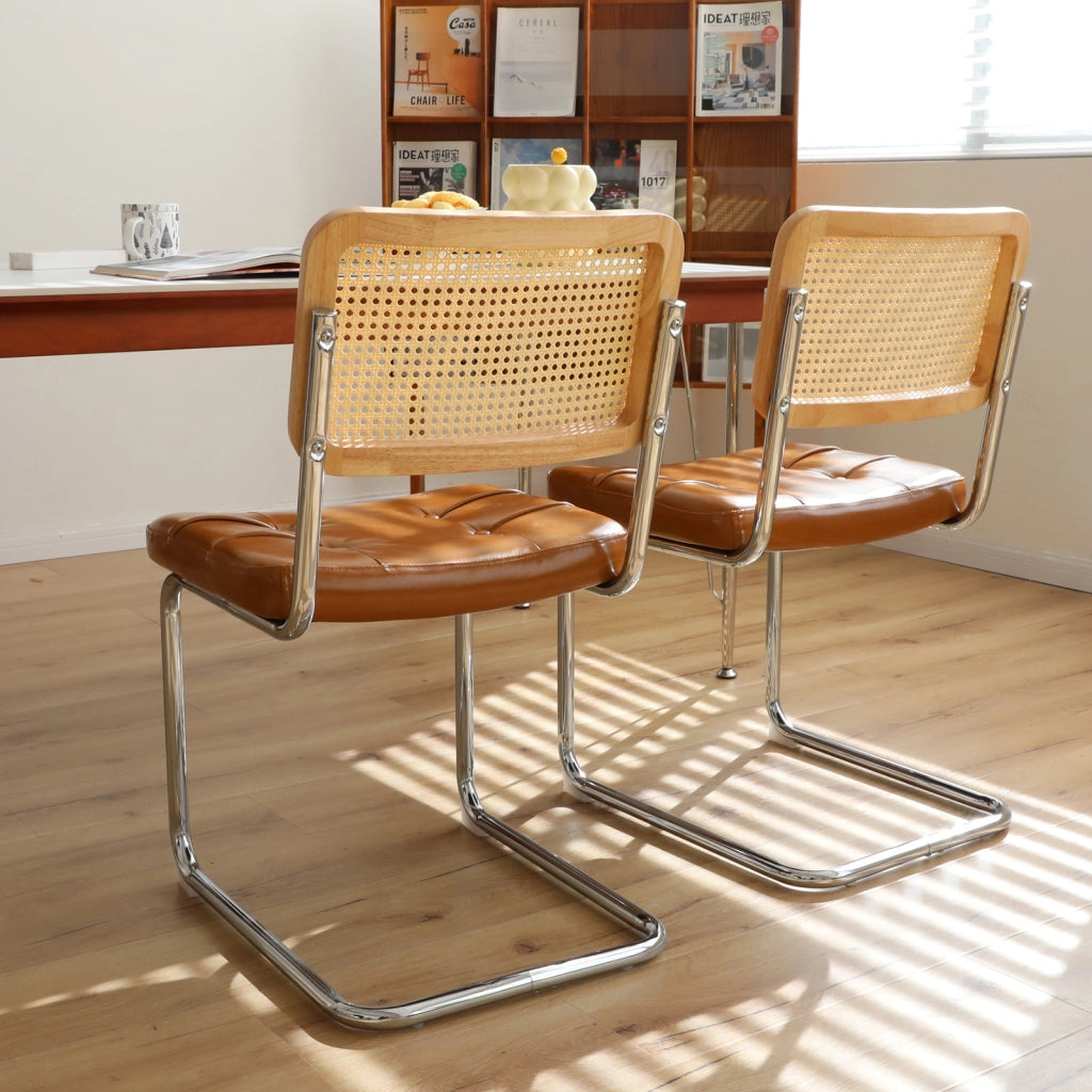 Sedia da pranzo set da 2 - Sedia in velluto e rattan con gambe cromate – Design Mid-Century Modern ispirato a Breuer – Sedia imbottita ideale per soggiorno, cucina e altri ambienti