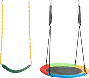 Set di 2 Altalena da Giardino per Bambini, con 1 Sedile Altalena in EVA Morbido e 1 Altalena Nido, 2 modi per appenderle e facili da montare, ideale per parco, giochi, cortile, giardino