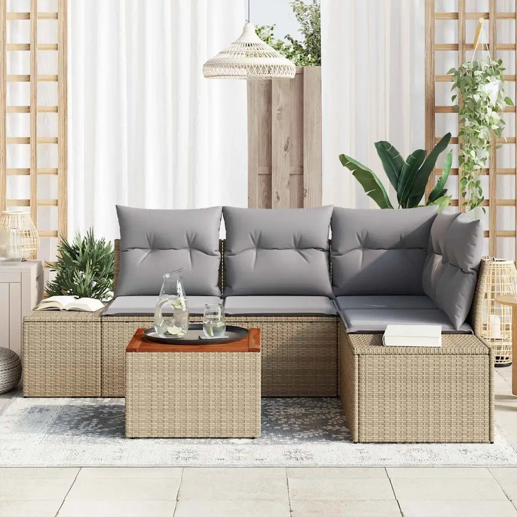 Set Divano da Giardino con cuscino 5 pcs Beige polyrattan 3347952