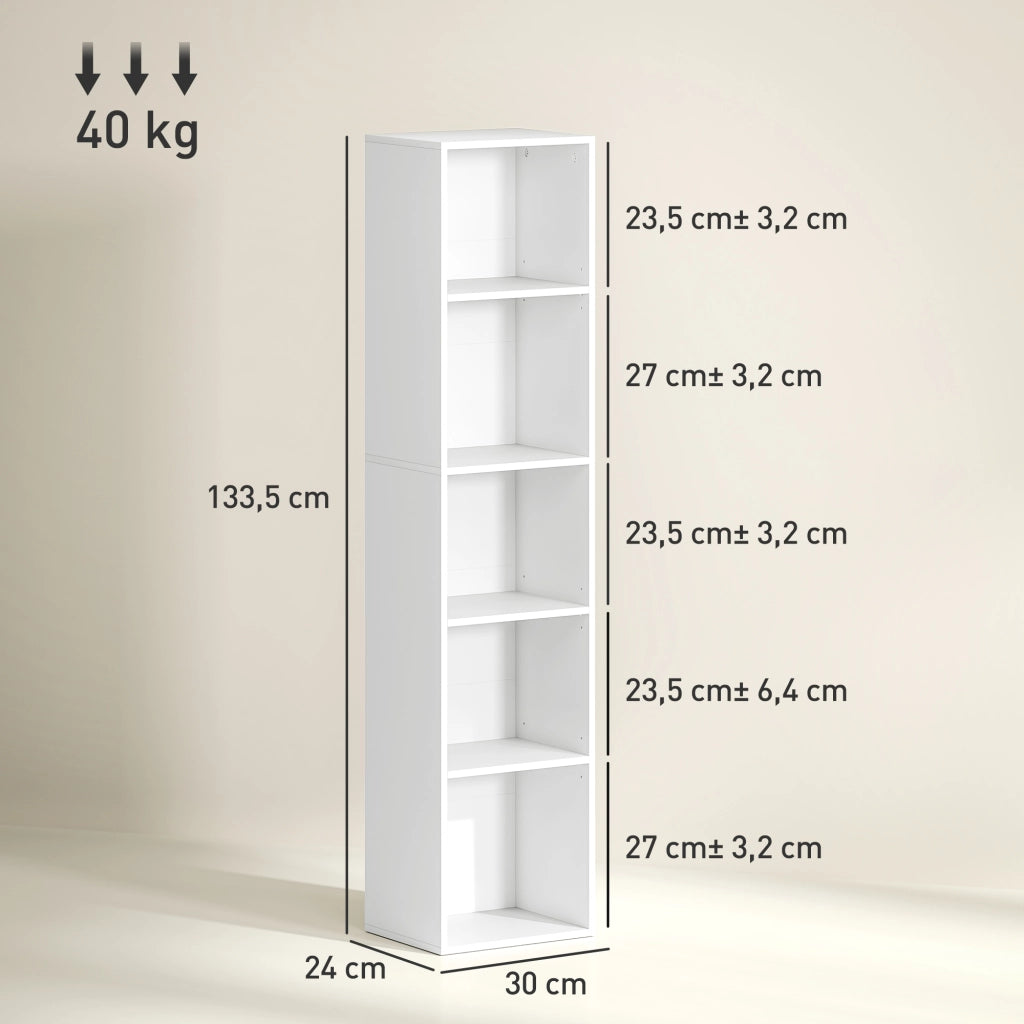 Libreria con 5 ripiani regolabili in legno ¨C Minimal ¨C Bianco 30x24x133,5 cm