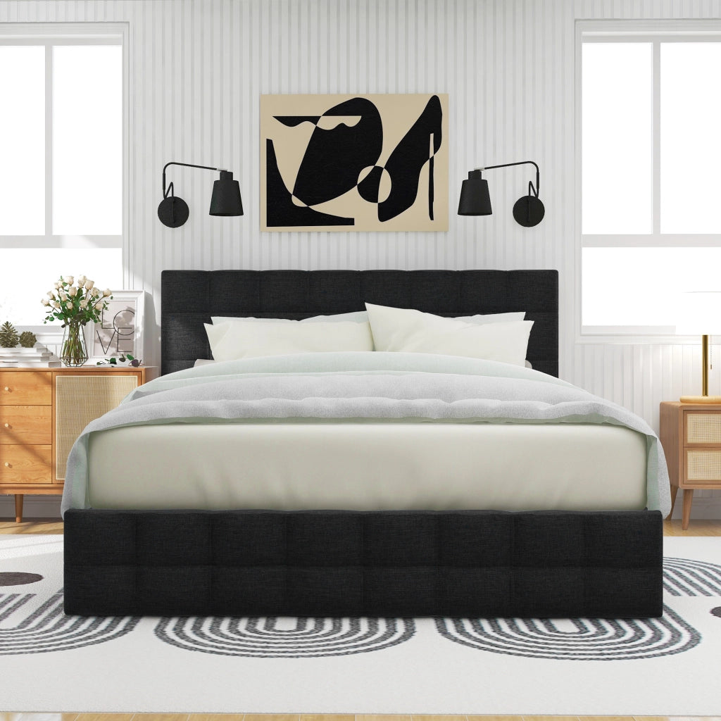 letto imbottito lino nero 140 x 200 cm