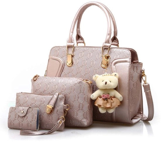 Set di Tasche da Mano per Donna in Pelle PU, 4 pezzi, Set di Tasche da Mano con Portafoglio e Spalla in Pelle PU, Tasche da Mano Moderne per Donna (Rosso Scamosciato)