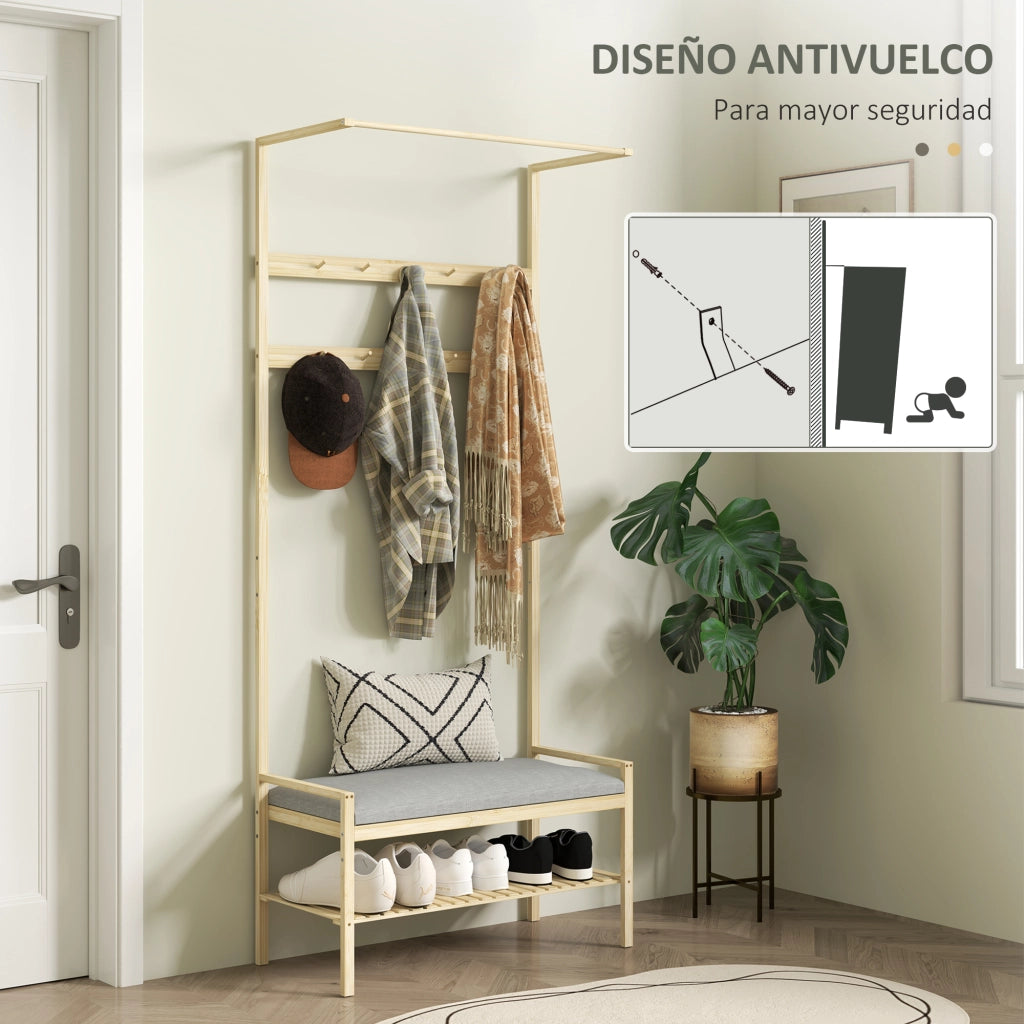 Appendiabiti con panca e ripiani ¨C zephmum ¨C 73.5x34x171 cm grigio e naturale