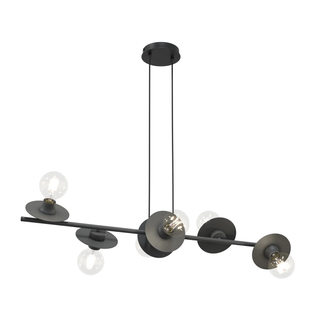 Lampadario 6 Luci Eos In Acciaio Nero Con Barra E Diffusori A Piatti