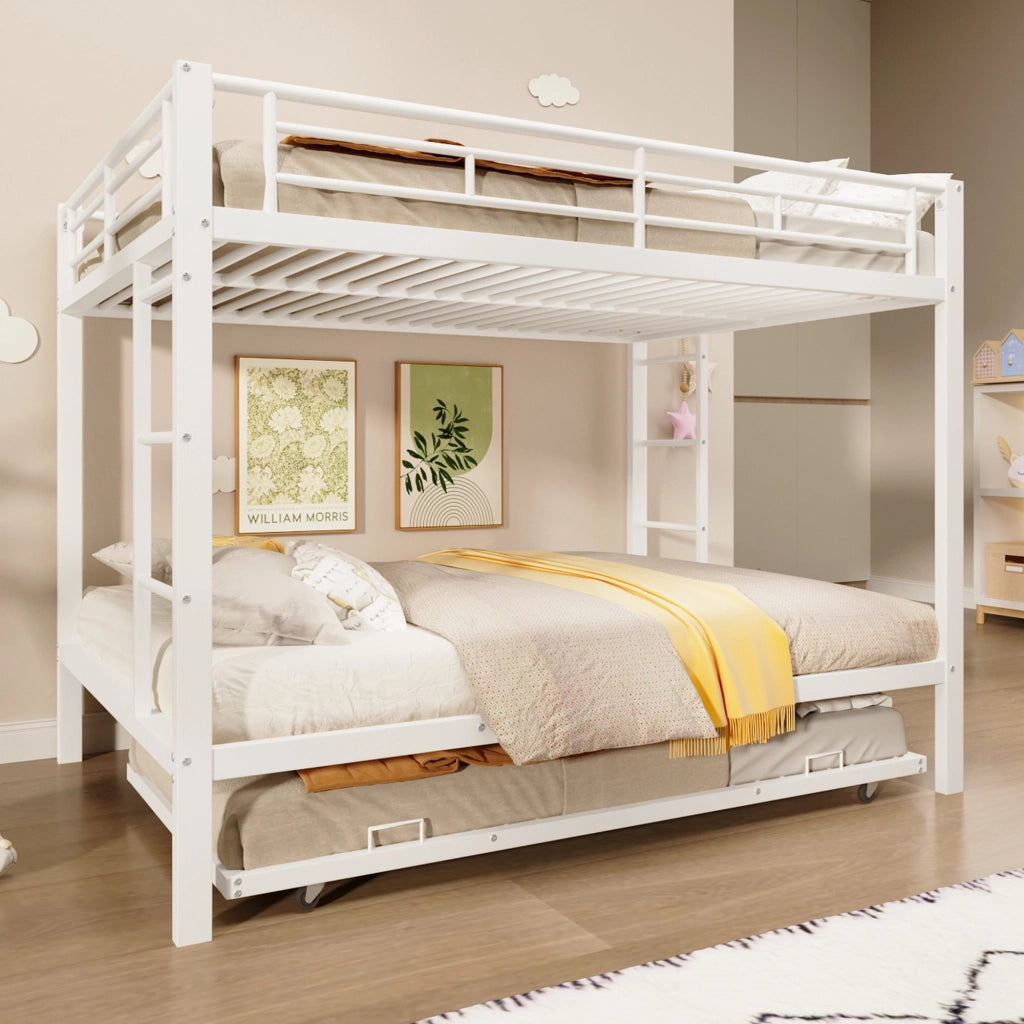 DESMIU Litto a castello 140 × 200 cm 2 posti con letto estraibile, senza materasso, in metallo, bianco