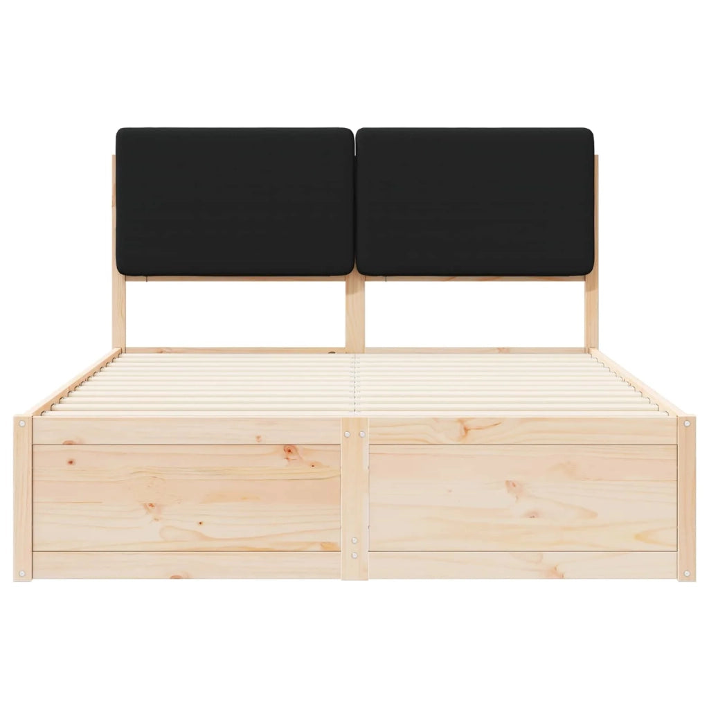 Letto con Testiera Rivestita-Struttura Letto con Testiera Nero 135 x 190 cm Pino massello 675687