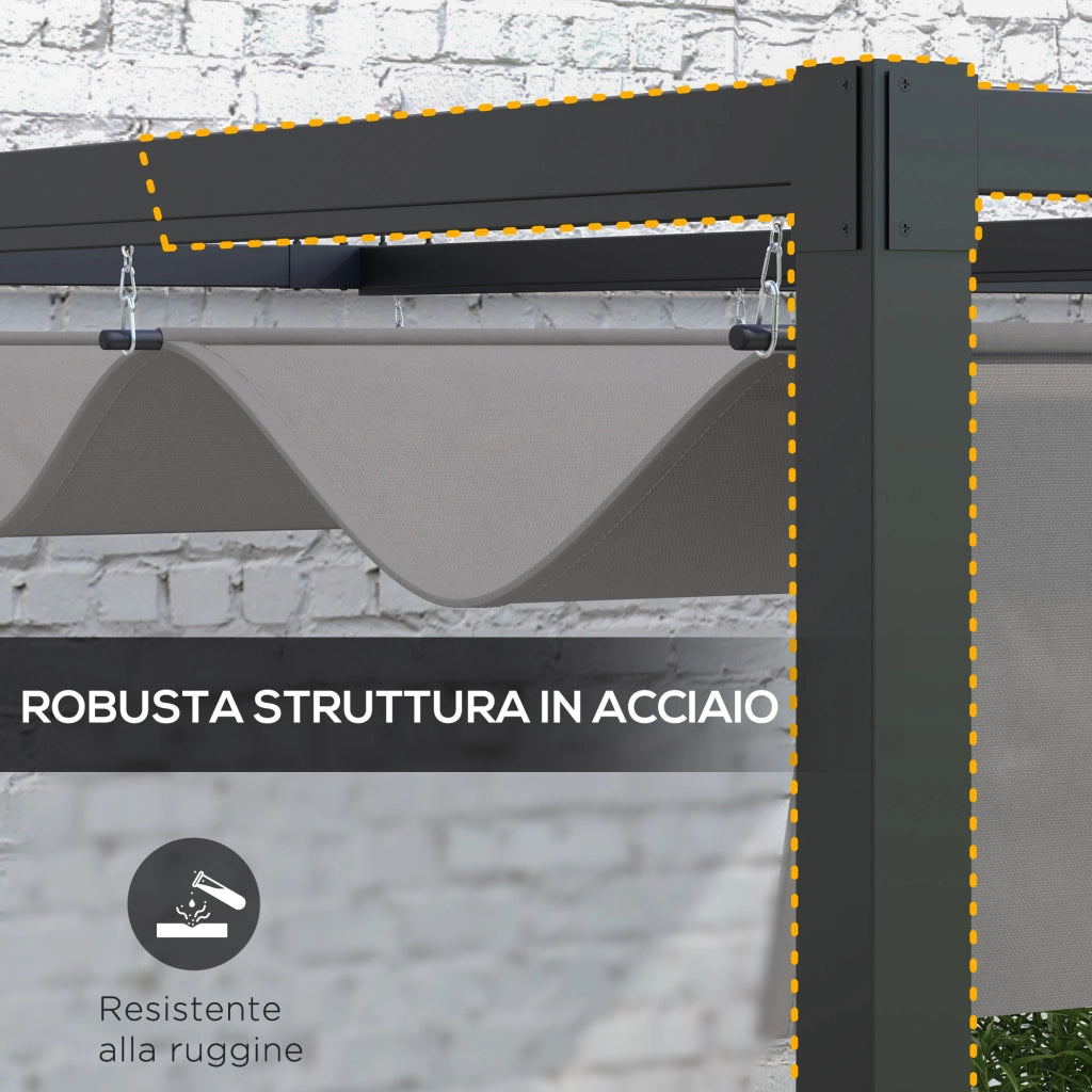 Pergola Gazebo ¨C Minimal ¨C Grigio Acciaio Poliestere 3x4 m