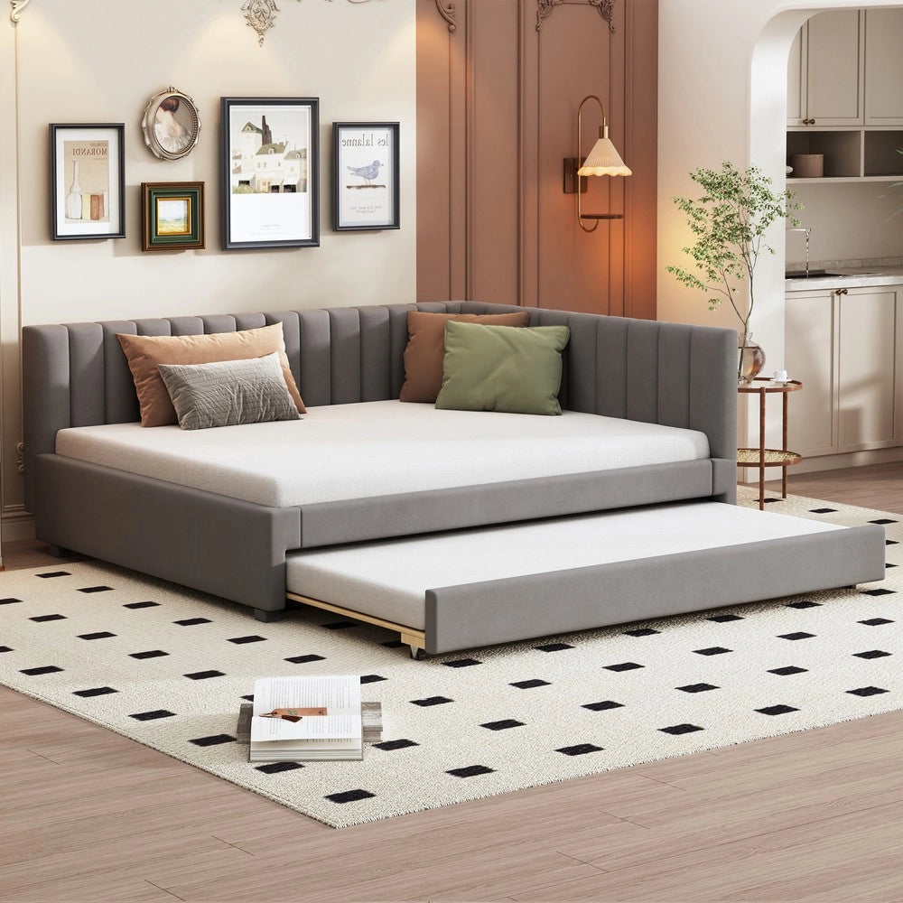 Letto Imbottito Estraibile ¨C MINIMAL ¨C Velluto Grigio 140x200, Rete a Doghe