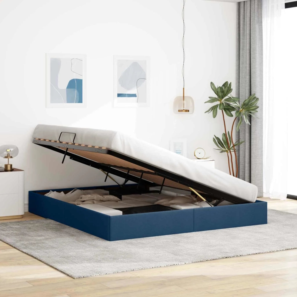 Letto ottomano con archiviazione Blu 160 x 200 cm Tessuto 3442837