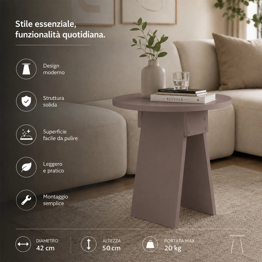Tavolino Rotondo Moka da Soggiorno Design Minimal Tavolo Comodino 42x23.5x50 cm