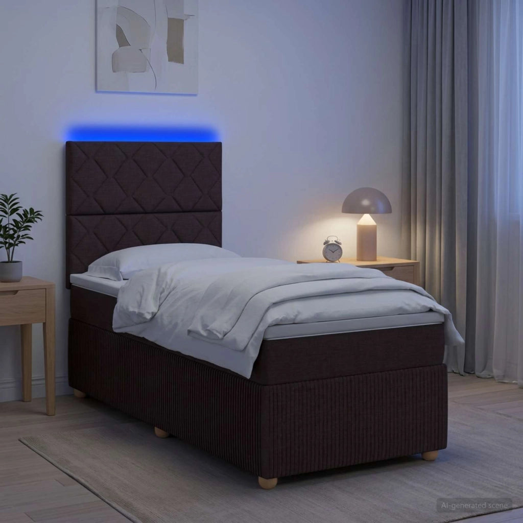 Letto Box Spring LED con Materasso Marrone Scuro 90 x 200 cm 3455779