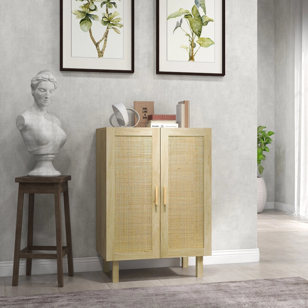 Credenza Boho con Ante a Griglia e Ripiani Regolabili ¨C Xylo ¨C Legno Naturale 73x41x102 cm