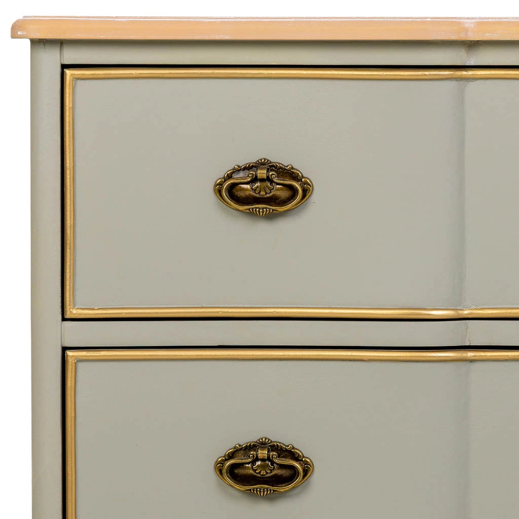 Cassettiera antica in legno laccato verde, 3 cassetti 100x50x80