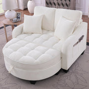 Divano multifunzione 2 in 1 - Xylo - Con pouf, legno eucalipto, beige