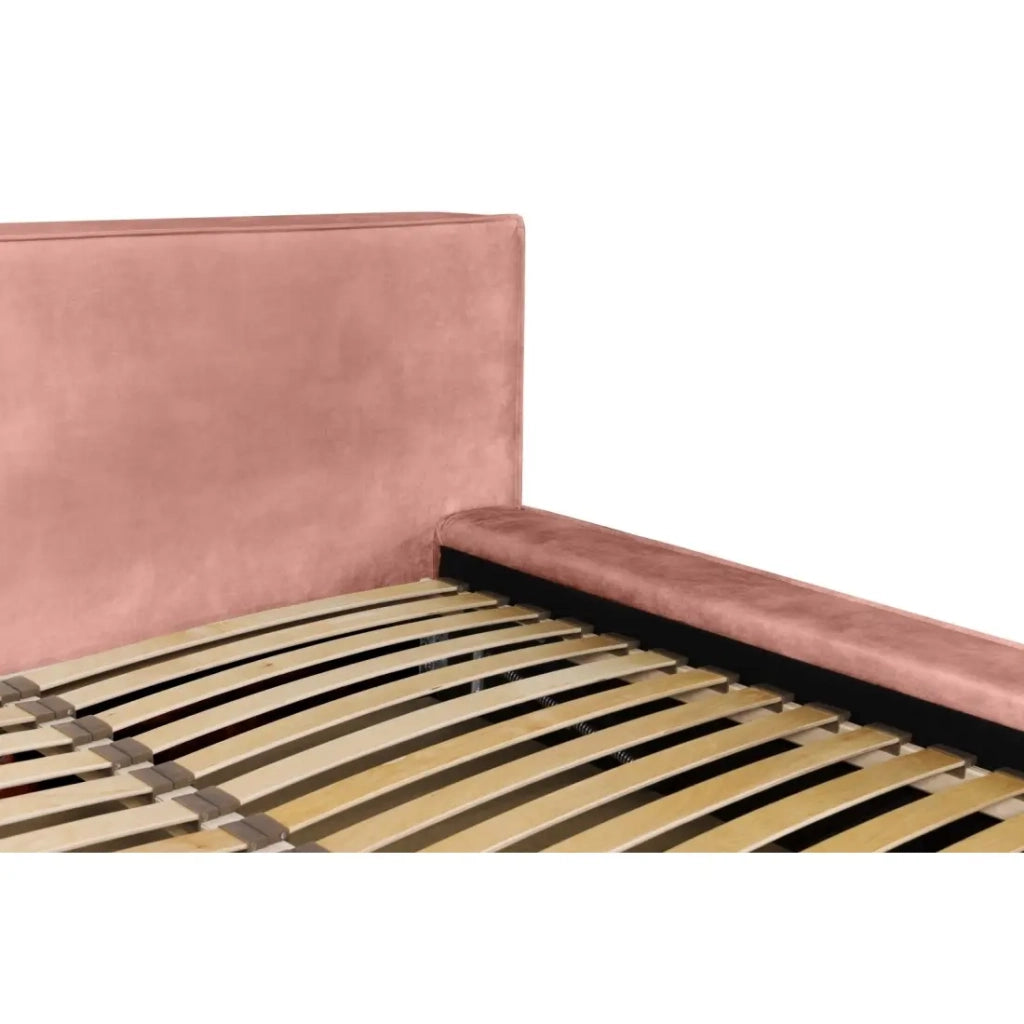 Lettino con contenitore VELORA – Corallo – 140x200 cm – Tessuto velluto morbido – Rete sollevabile – Spazio di archiviazione integrato