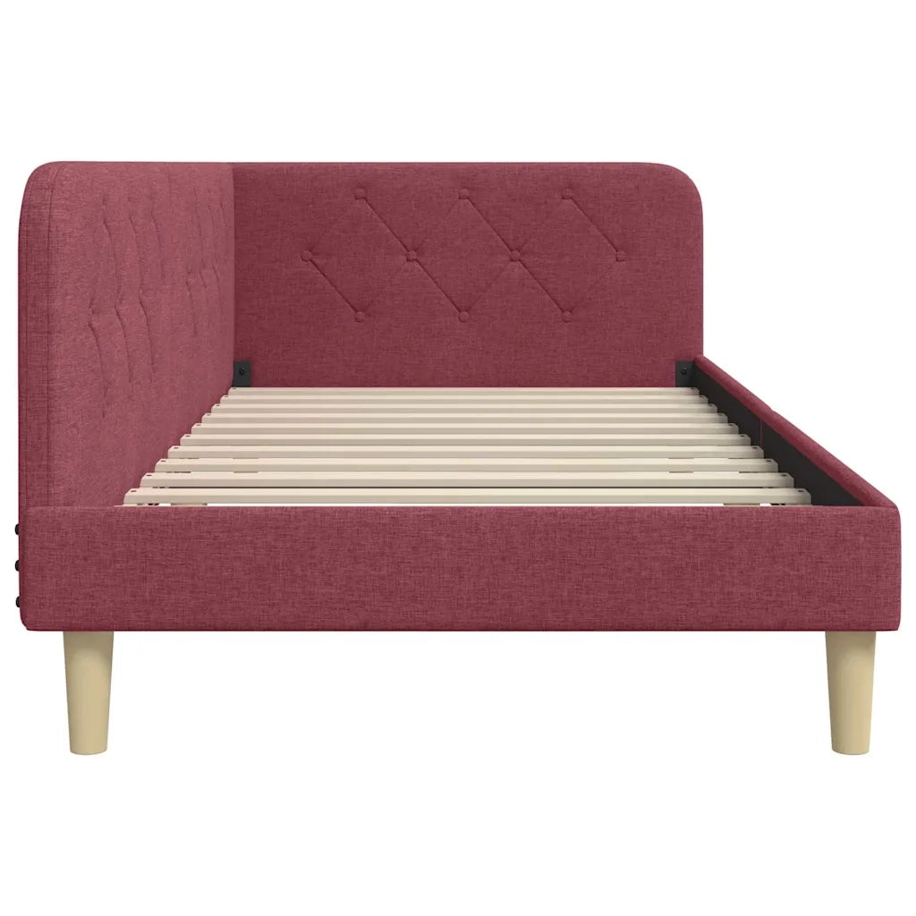 Letto singolo | Letto per adulti | Cornice del letto ad angolo Rosso Vino 90 x 200 cm Tessuto