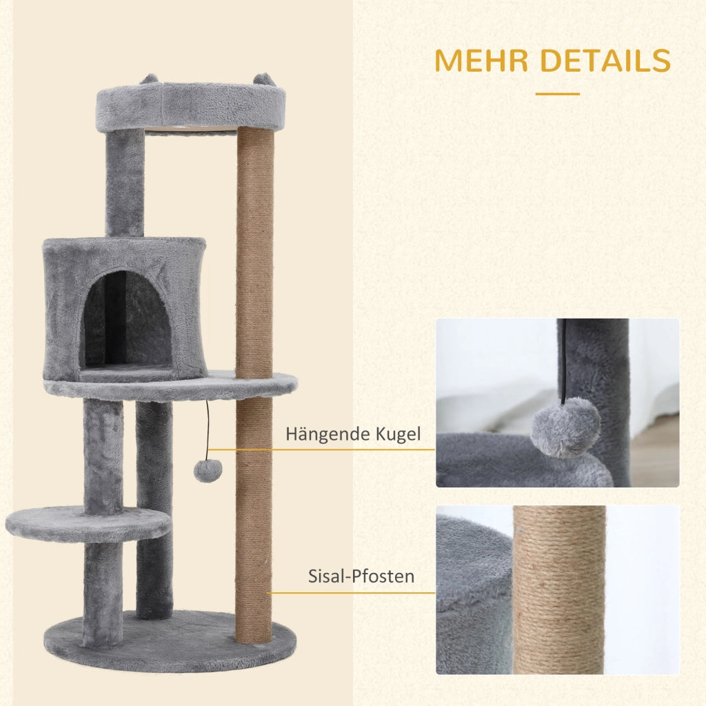 Tiragraffi per gatti 104 cm ¨C Xylo ¨C con grotta, palline gioco, colonne sisal, grigio