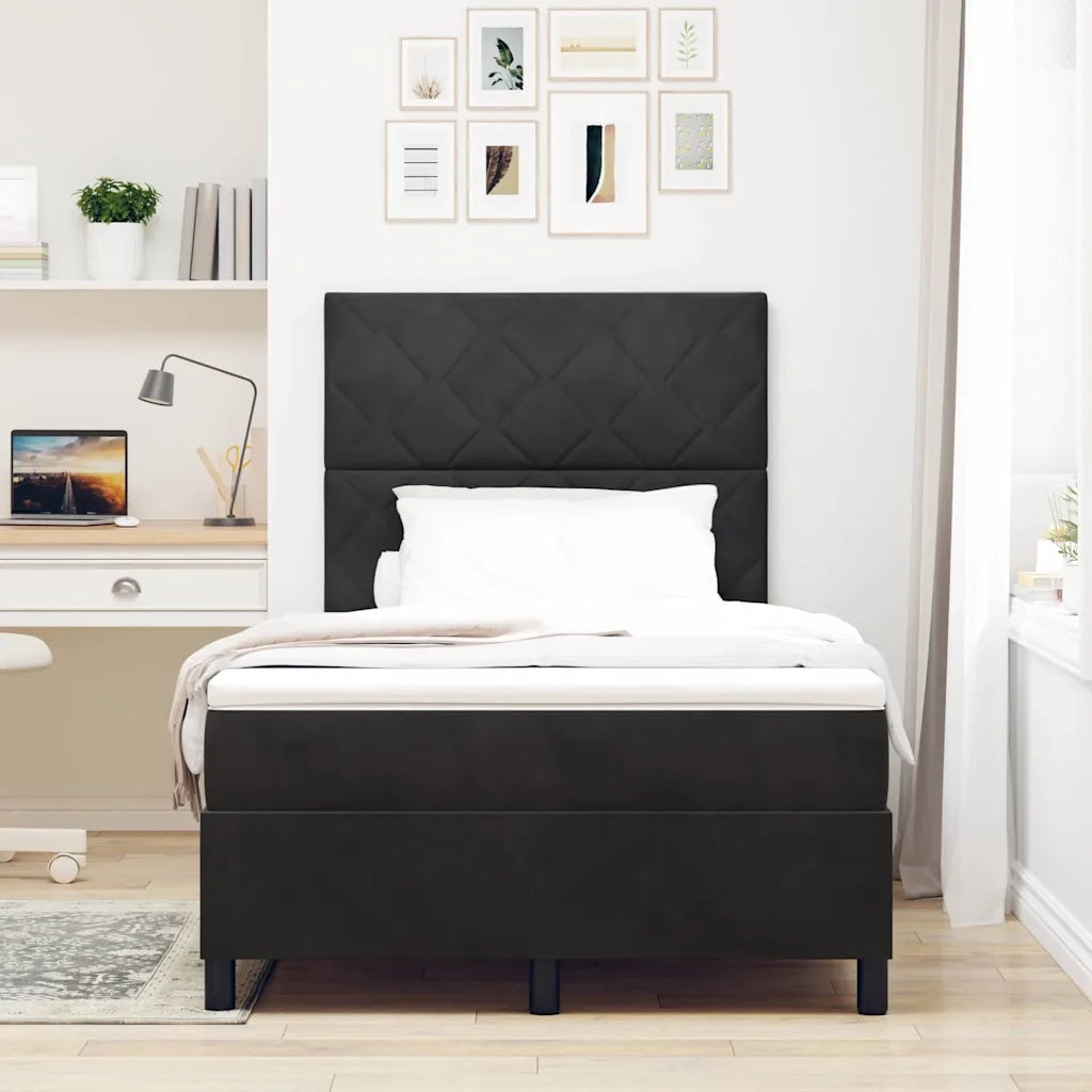 Letto a Sorgente LED con materasso Nero 120 x 190 cm Tessuto