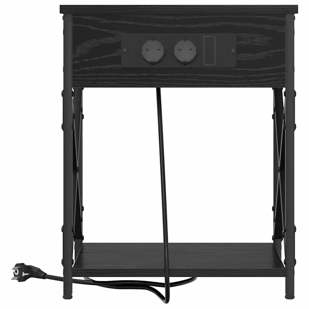 Comodino | Armadio da Notte | Mobiletto da notte Rovere Nero 41 x 31 x 51 cm Legno multistrato