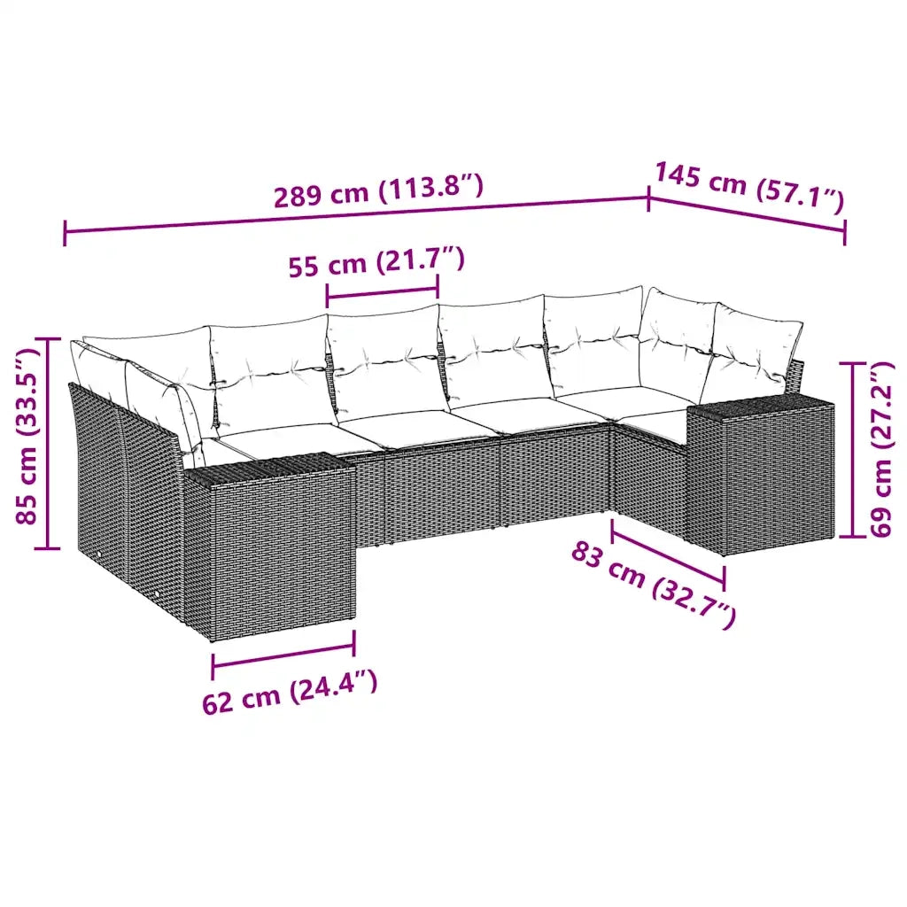 Set Divani da Giardino 7pz con Cuscini Grigio Chiaro Polyrattan