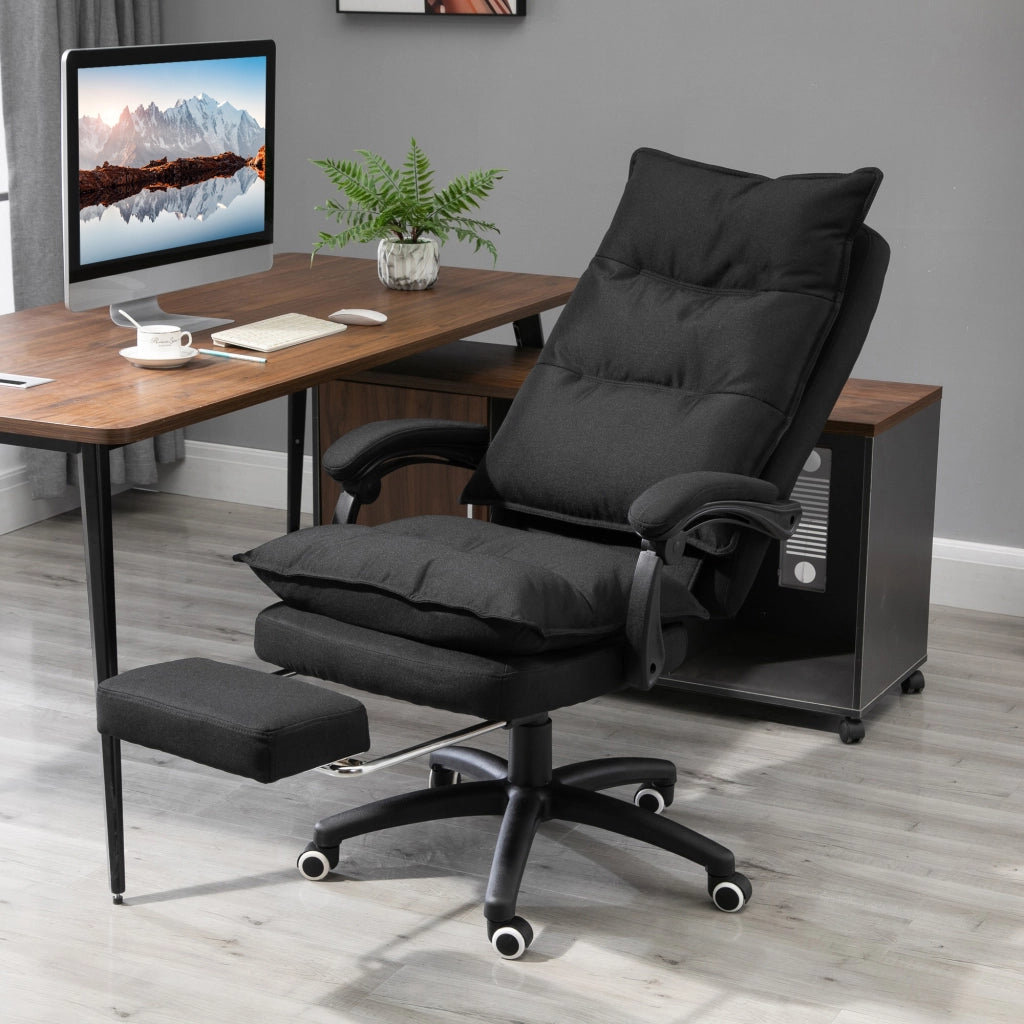 Sedia da Ufficio ad Altezza Regolabile con 6 Punti Massaggianti, in Tessuto Effetto Lino, 70x62x120-130 cm, Nero