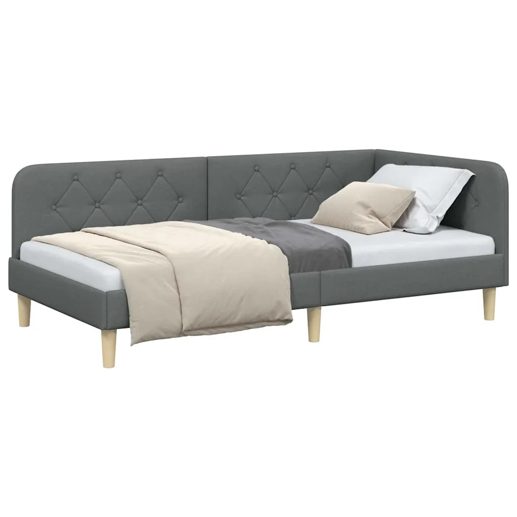 Cornice del letto ad angolo Grigio scuro 90 x 200 cm Tessuto 42016570