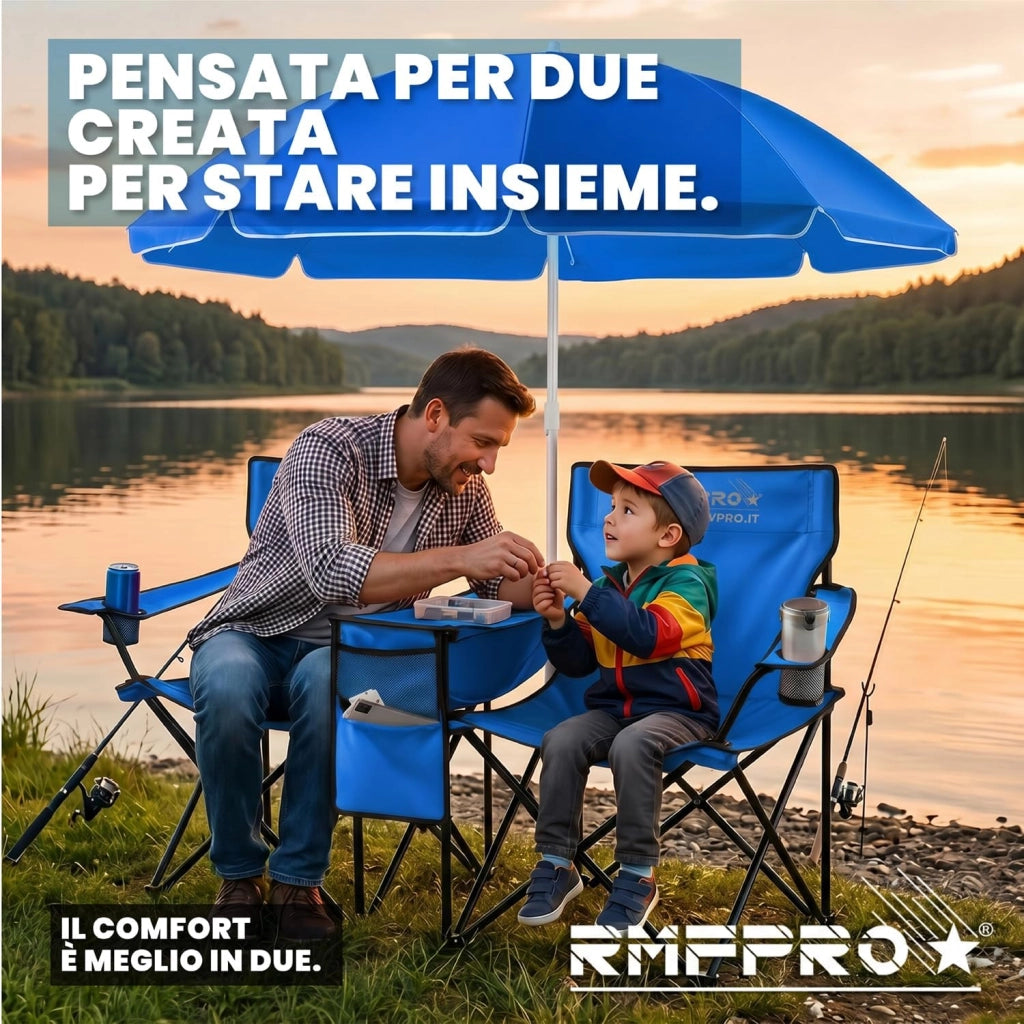 RMF PRO KIT OMBRELLONE + 2 SEDIE PIEGHEVOLI BLU