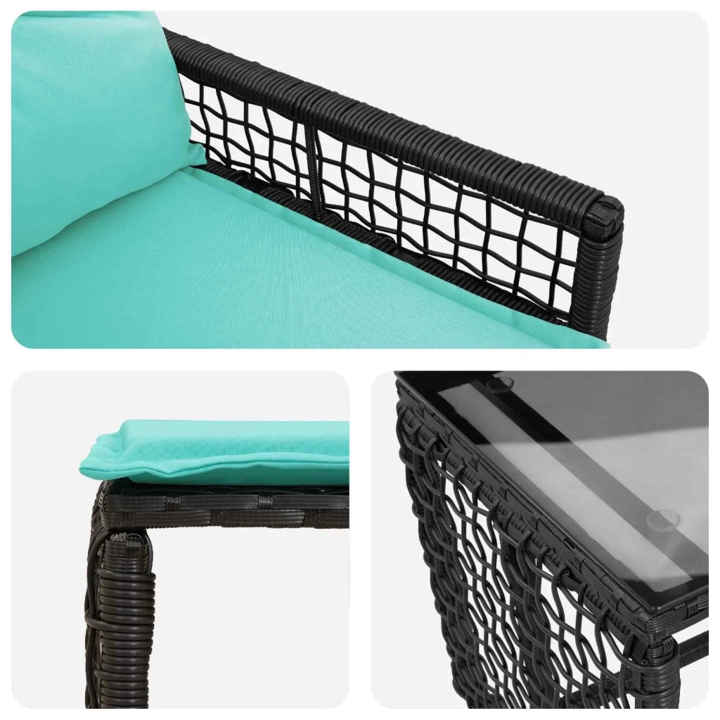 Set di Mobili da Esterno con cuscino 5 pz | Set Salotto da Giardino Nero e Turchese