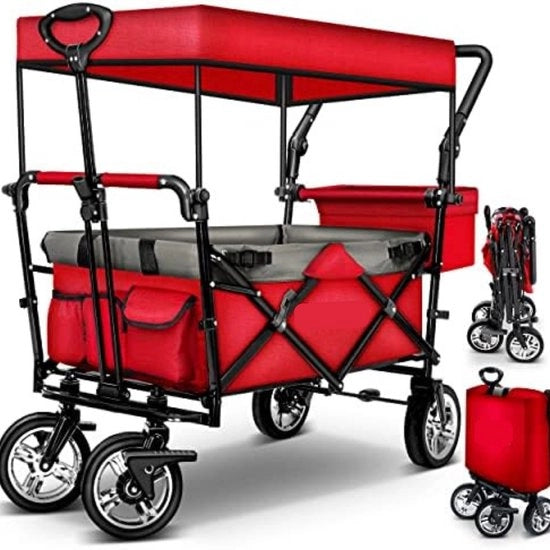Carrello per Bambini Opaco con Pneumatici Inflabili - Trasporto Bambini - Carrello con Manubrio - Colore Grigio