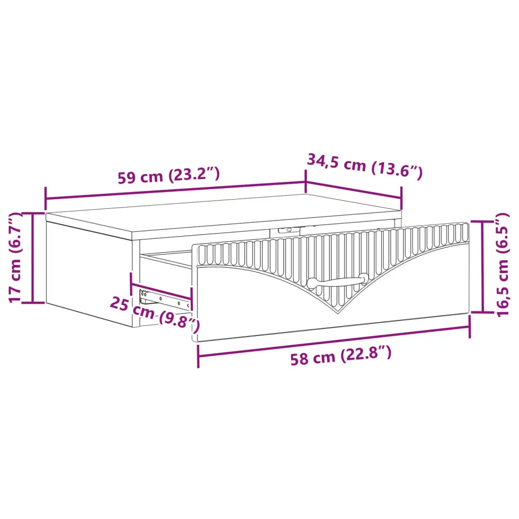 Tavolino da Parete Laterale Grigio Sonoma 59 x 34,5 x 17 cm 899001