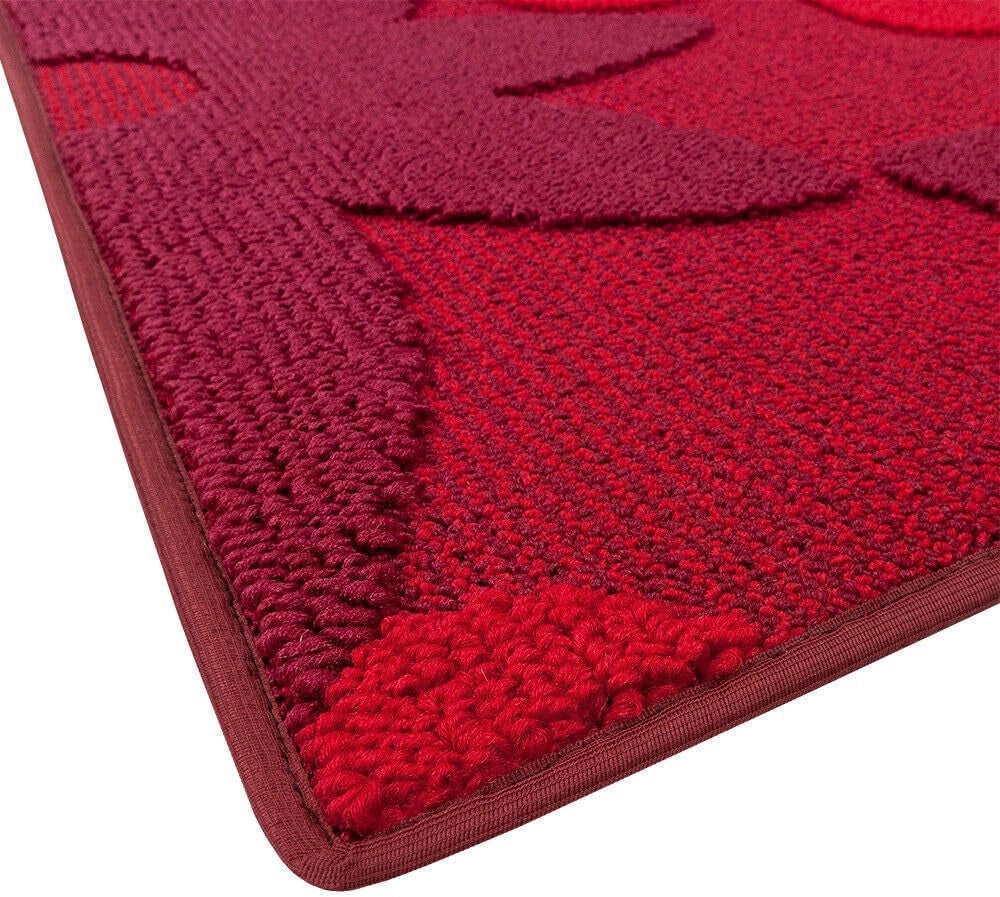 Tappeto Cucina 3D Fiore 50x90 cm Tridimensionale Morbido Moderno Passatoia Antiscivolo Bordeaux
