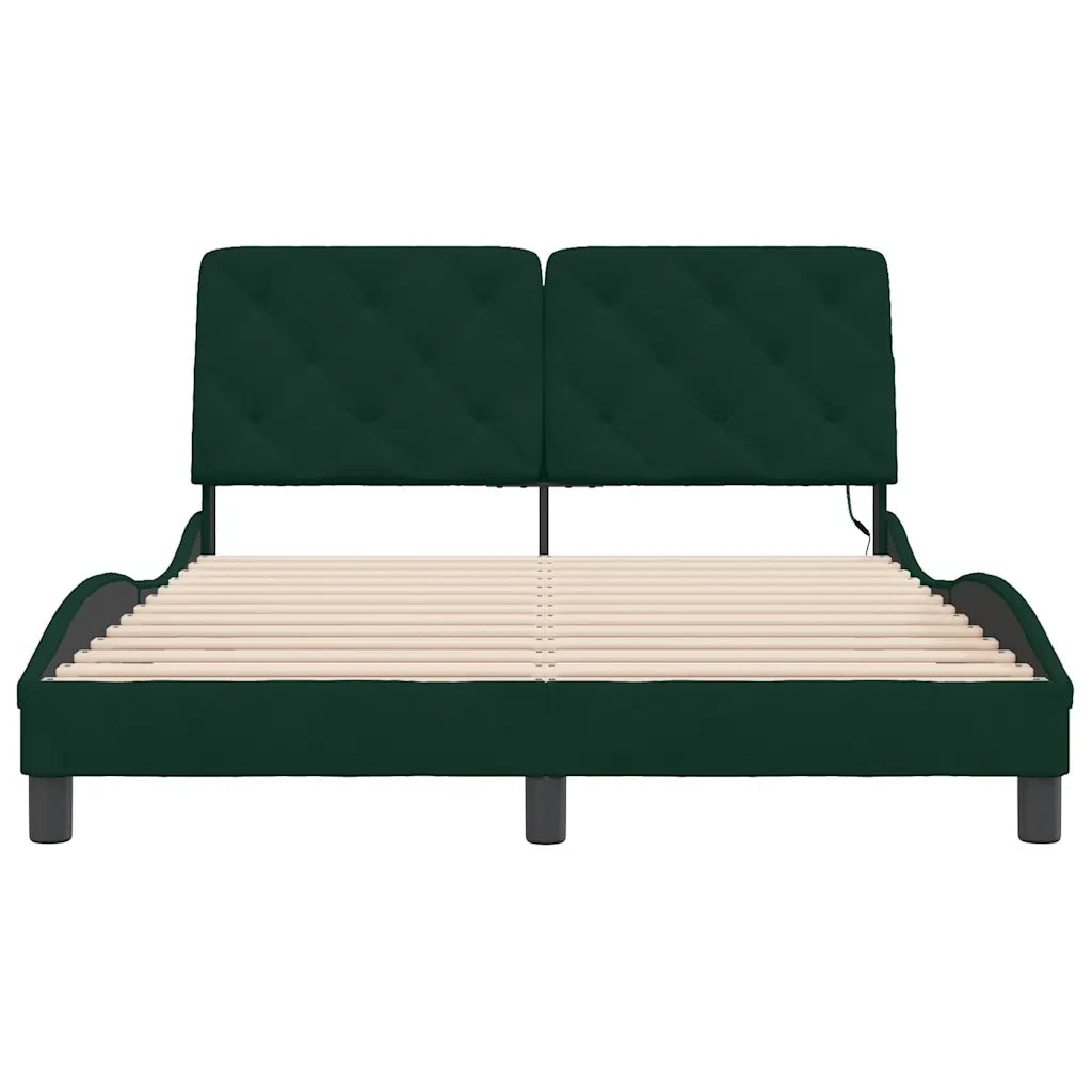 Giroletto con LED senza Materasso Verde Scuro 140x200 cm in Velluto
