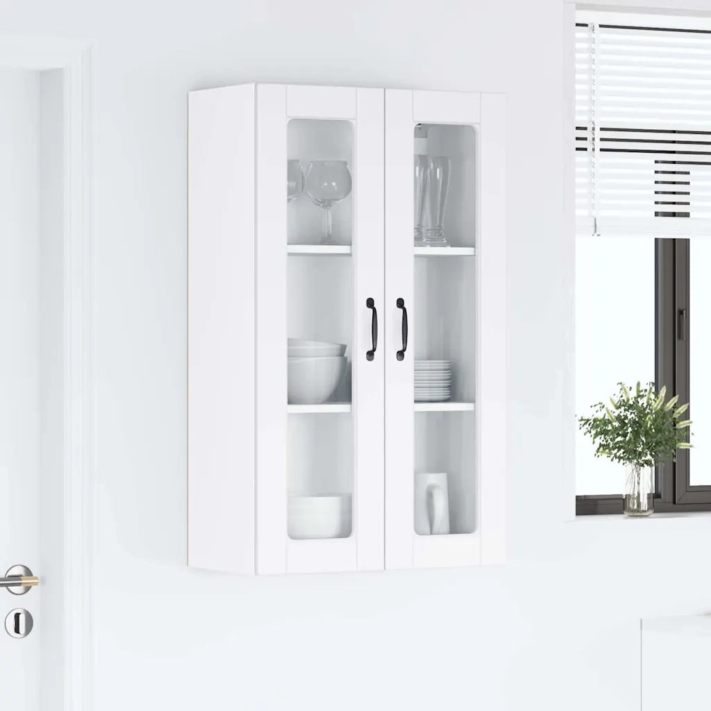 Pensile da cucina | Mobile in vetro da parete PORTO Bianco 60 x 31 x 100 cm