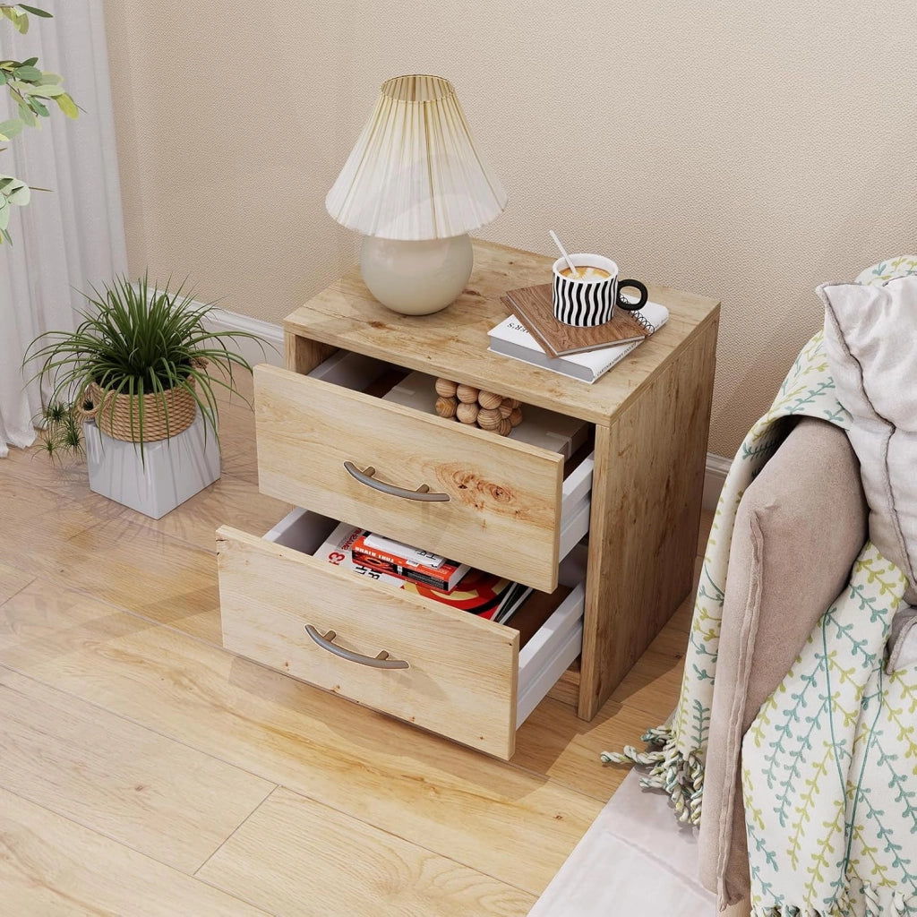 COSTWAY Comodino Camera da Letto con 2 Cassetti, Comodino Salvaspazio in Legno, Comodino Mobile da Letto con Kit Antiribaltamento, per Soggiorno e Studio, 38,5 x 28 x 39 cm (Naturale, 2 Cassetti)