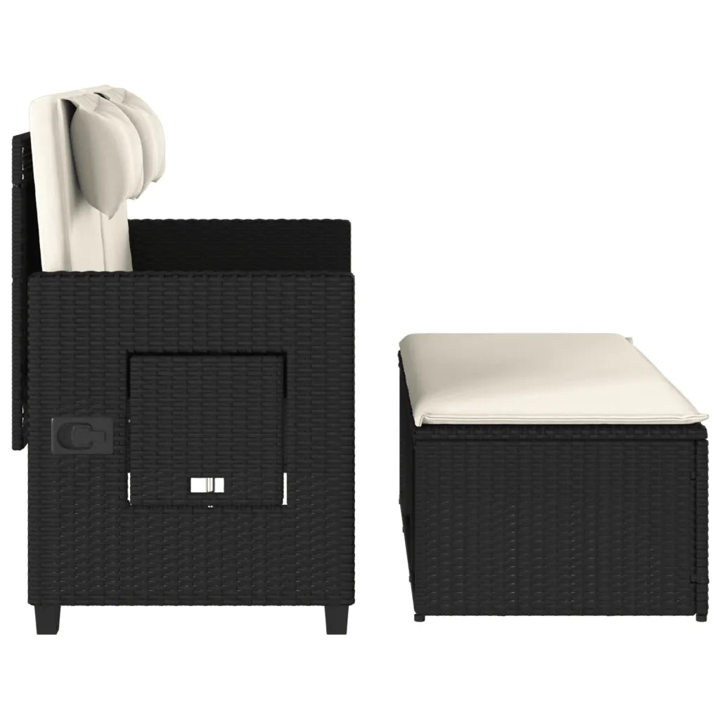Panca Reclinabile da Giardino con Cuscini Nera in Polyrattan 365816